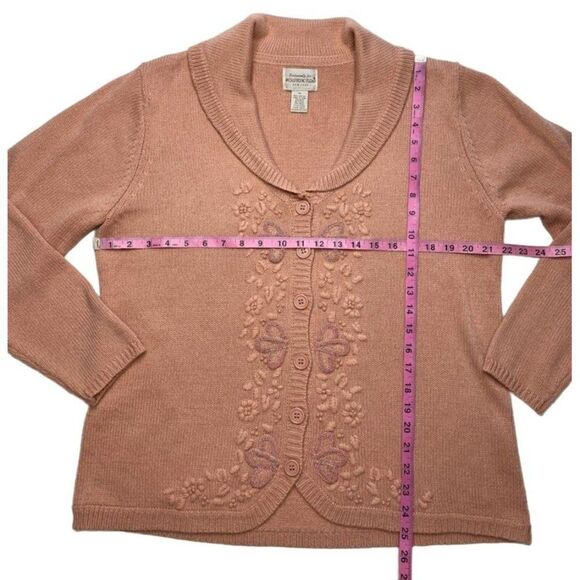 Brownstone Studio New York Peach Pink Embroidered Button Down Cardigan Sz XL - Picture 6 of 8